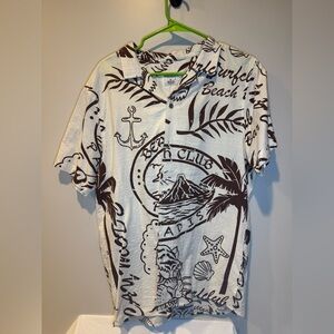 Casual Beach Club Men's Button Down Shirt - White and Brown